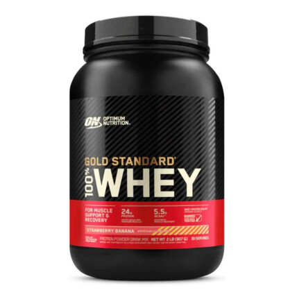 100% Whey Gold Standart 907g 2lbs Morango e Banana Optimum Nutrition